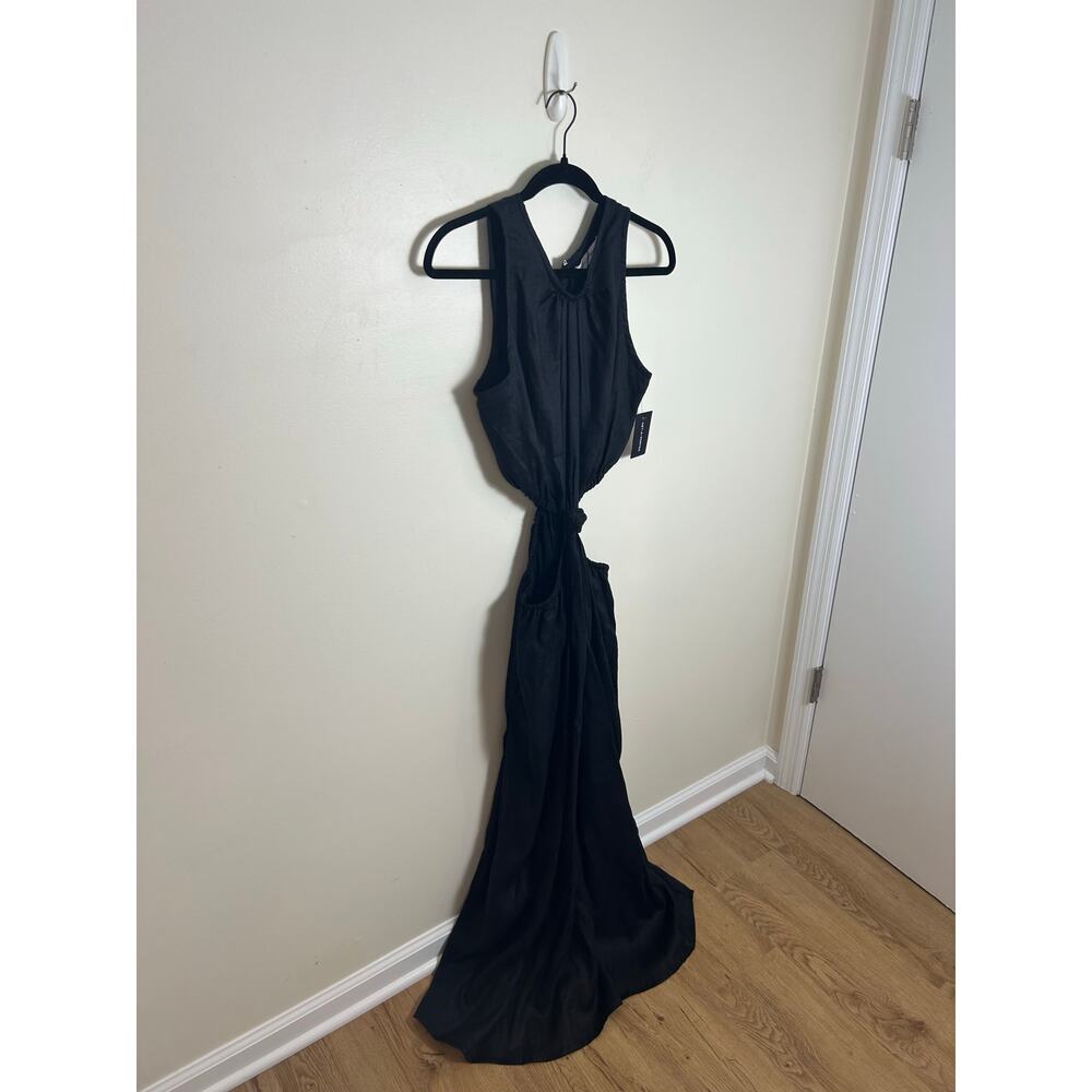 NWT Faithfull The Brand Maxi Dress Size L Black El Toro Cutout Linen Knot Front - Picture 9 of 10